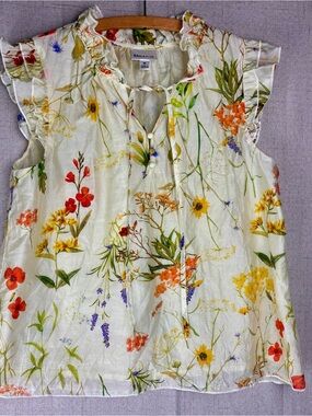 Floral Peasant Blouse M Lined Soft Yellow Dainty Garden Goddess Coquette